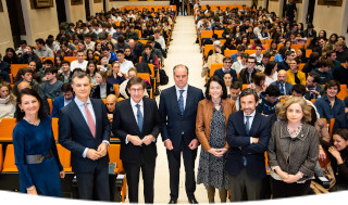 José Ignacio Goirigolzarri participates in a colloquium meeting at the University of Comillas accordingly with the activities of the Comillas Sustainable Finance Observatory ICADE CaixaBank AM
